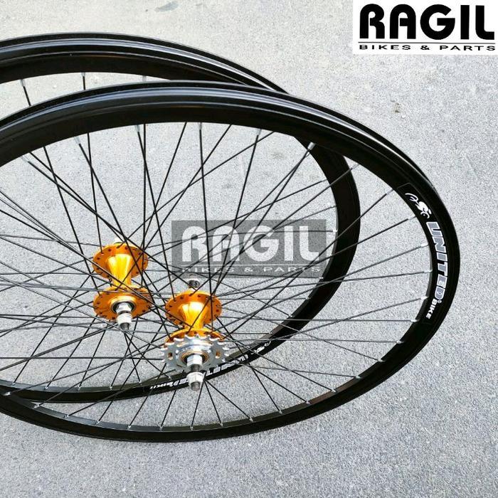 WHEELSET UNITED 700C 700 DOLTRAP SEPEDA FIXIE BALAP ROAD BIKE RODA JADI VELG RIMS RIM ALLOY BEARING 