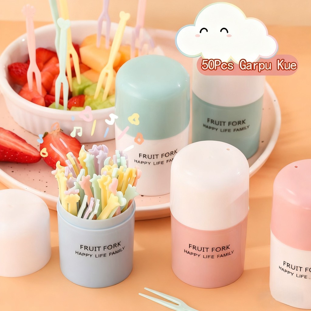 COD Ready 50 Garpu Buah/Garpu Kue Mini Kartun Lucu/Garpu Pencuci Mulut /Garpu Kecil /Garpu Sekali Pa