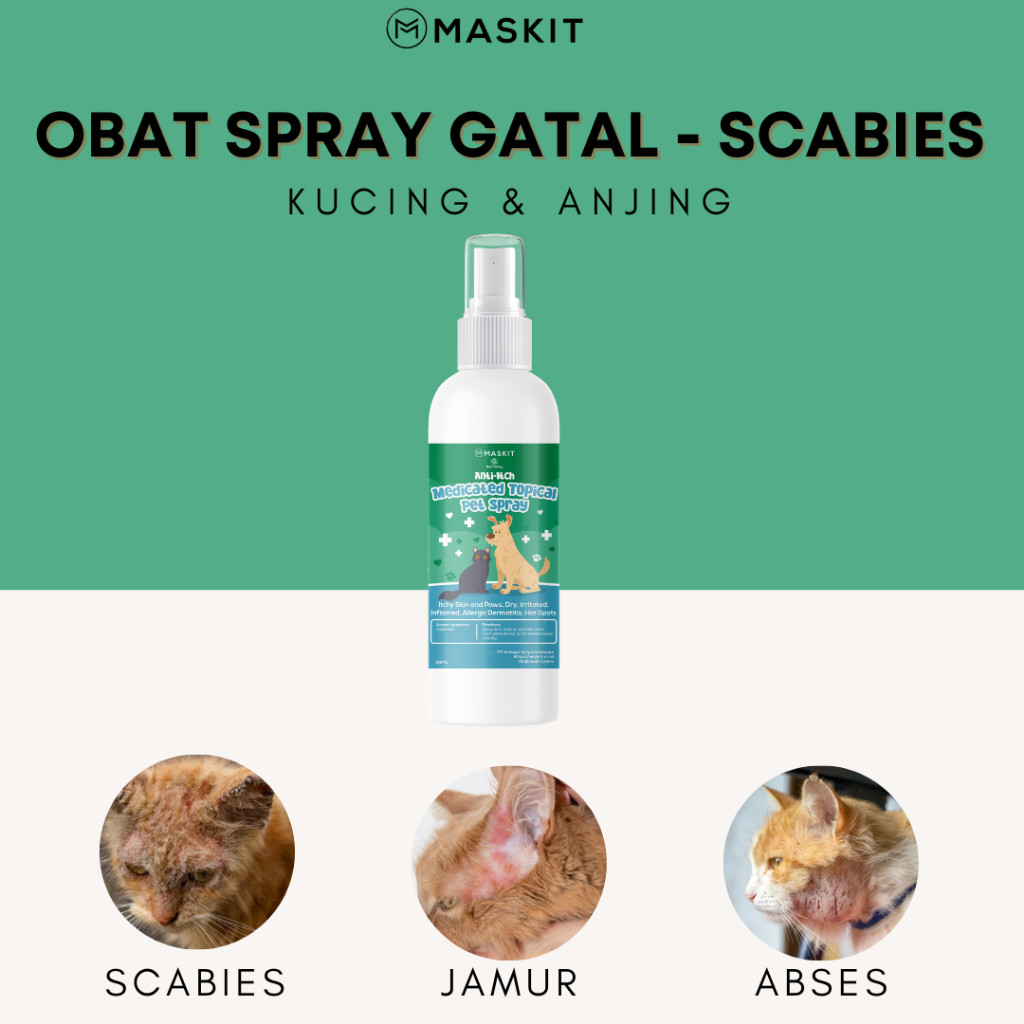 Obat Spray Gatal Scabies Kucing Anjing Jamur Kurap Kulit Tungau Telinga Kutu Abses Bulu Rontok Anabu