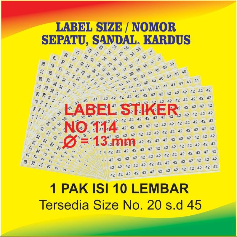 label stiker size nomor sepatu sandal kardus