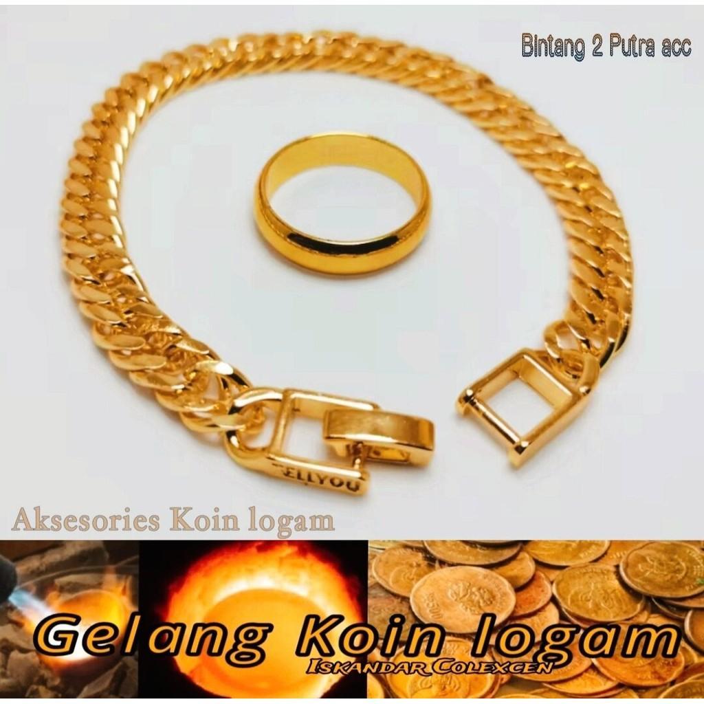 koin asli Gelang Rantai Plus Cincin Perhiasan Wanita Terbaru Terbuat dari bahan koin koin logam