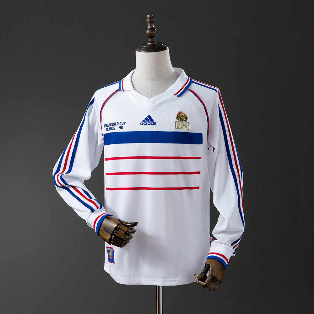 Jersey France 1998 Away Long Sleeve Retro T shirt pria