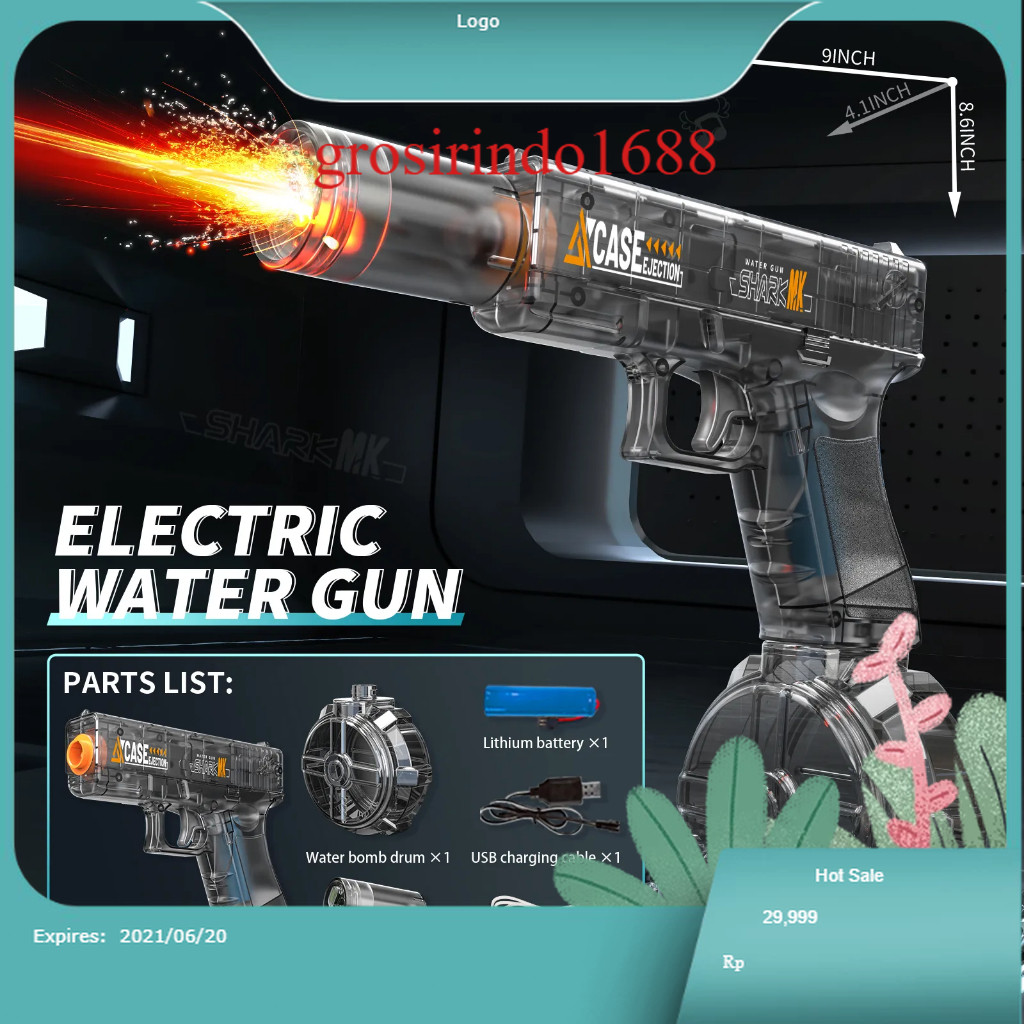 GRROSIRINDO1688 Mainan Anak Watergun Elektrik Glock / Children's Toy With Lights Automatic Continuou