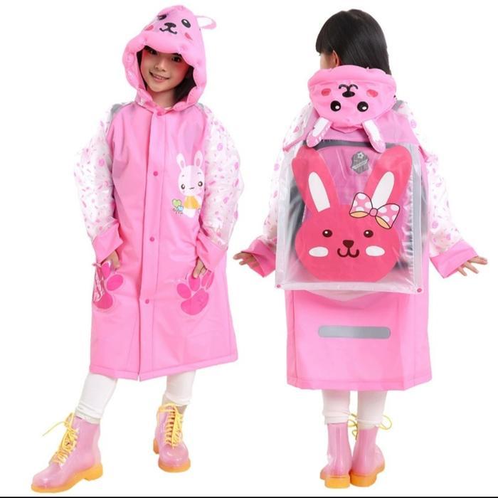 6h72x5cjbk jas hujan terusan anak lucu dan imut dengan tas belakang/ada ransel dengan warna Biru Hij