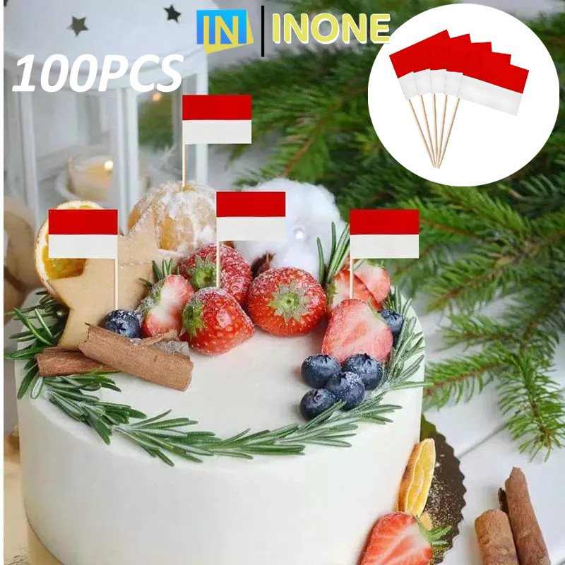 INONE - 100Pcs Tusuk Gigi Bendera indonesia Burger Merah Putih Hiasan Kue Tusuk Bendera