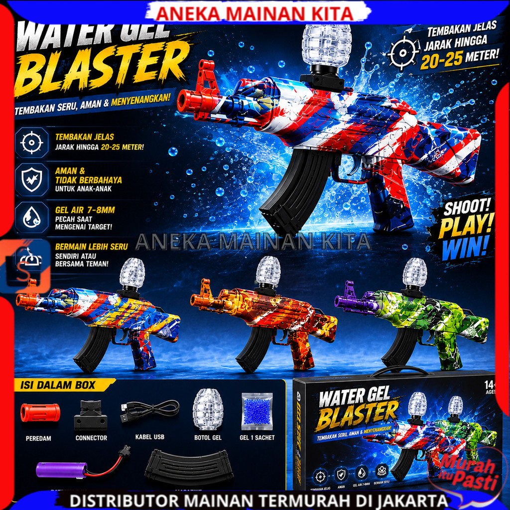 Mainan Tembak Tembakan Pistol AK47 Gel Blaster Gun Otomatis Peluru Air Orbeez Gun Elektrik