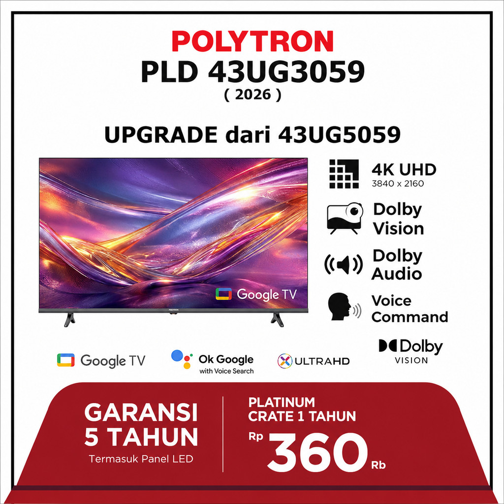 POLYTRON 4K UHD Smart Google TV 43 Inch PLD 43UG3059 / LED TV Polytron 4K UHD 43"