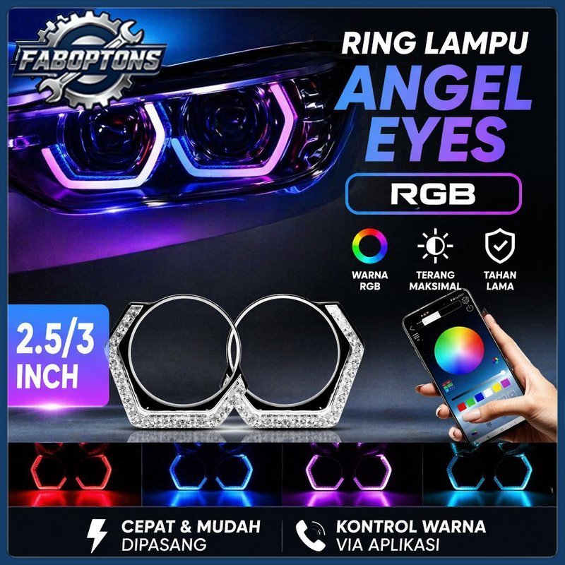 Ring Lampu Angel Eyes RGB 5D Crystal 2 5 3 Inch Bluetooth App Untuk Modif Lampu Mobil