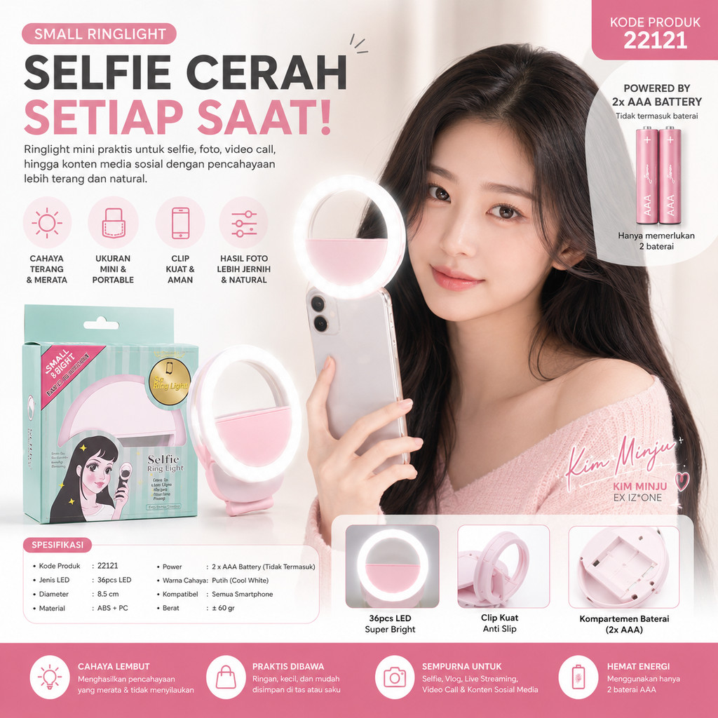 Ring Light Selfie LED Baterai Clip On Lampu HP Mini Portable Charm Eyes Video Call Makeup 22121