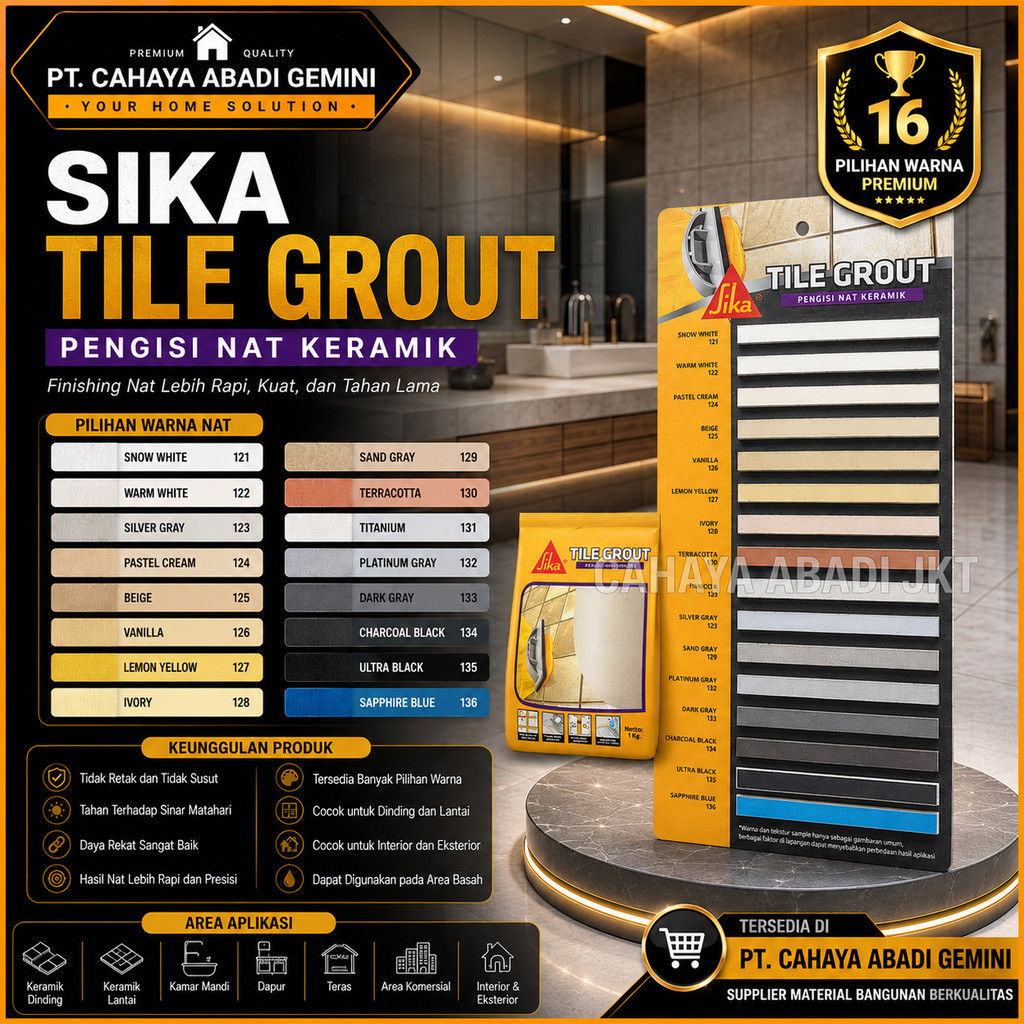 Sika Tile Grout Pengisi Nat Keramik Marmer Granit Mosaik 1Kg - Cream  Nat Keramik Premium Anti Retak