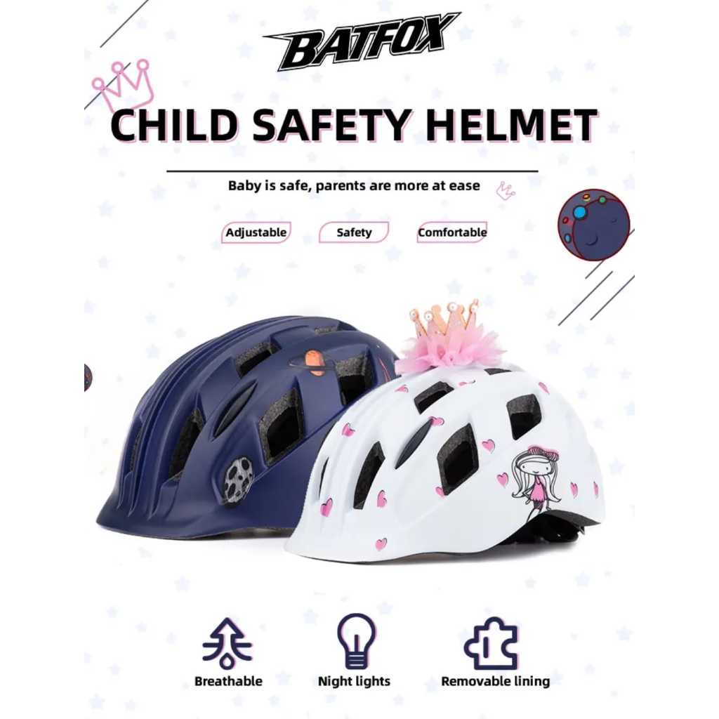 Foto Helm Sepeda Anak BATFOX Kids M555 half face ultralight Lampu Led belakang