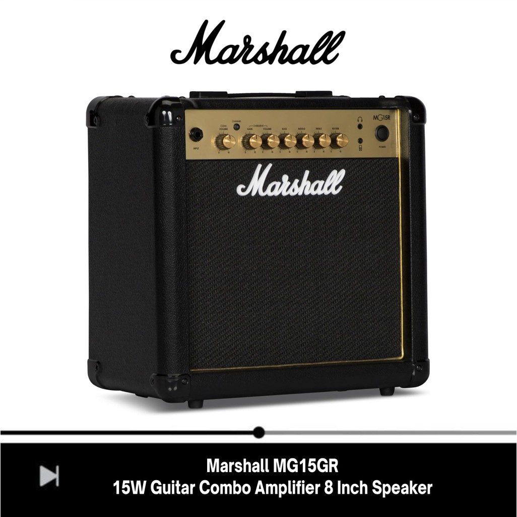 Marshall MG15GR 15W Guitar Combo Amplifier 8 Inch Speaker Clean & Overdrive Reverb | Amplifier Gitar