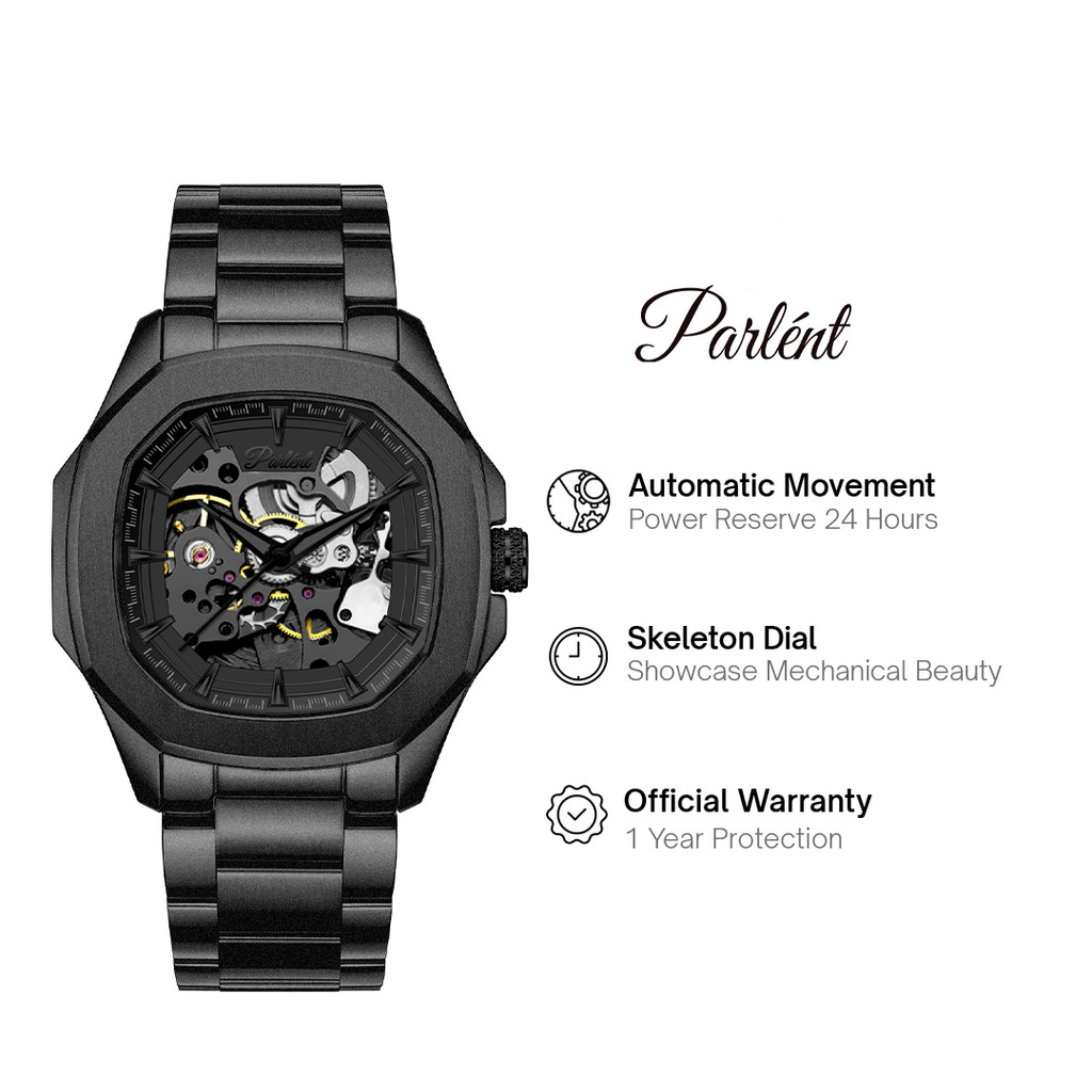 Parlent Gallant Phantom Steel - Jam Tangan Pria 42mm, Automatic Movement, Waterproof 5ATM (50M), Sta