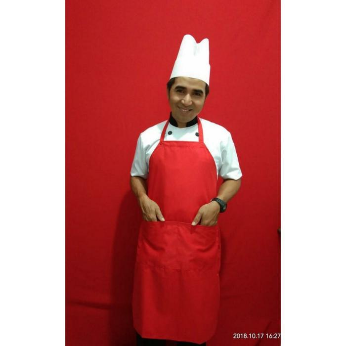 Lapak Maju Apron Cotton Full Hitam, Putih, Merah, Biru, / Celemek Koki - Merah Cabe