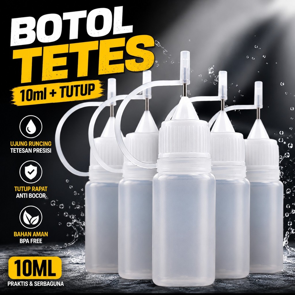 Botol Tetes 10ml + Tutup Needle Dropper Bottle 10 ml Liquid