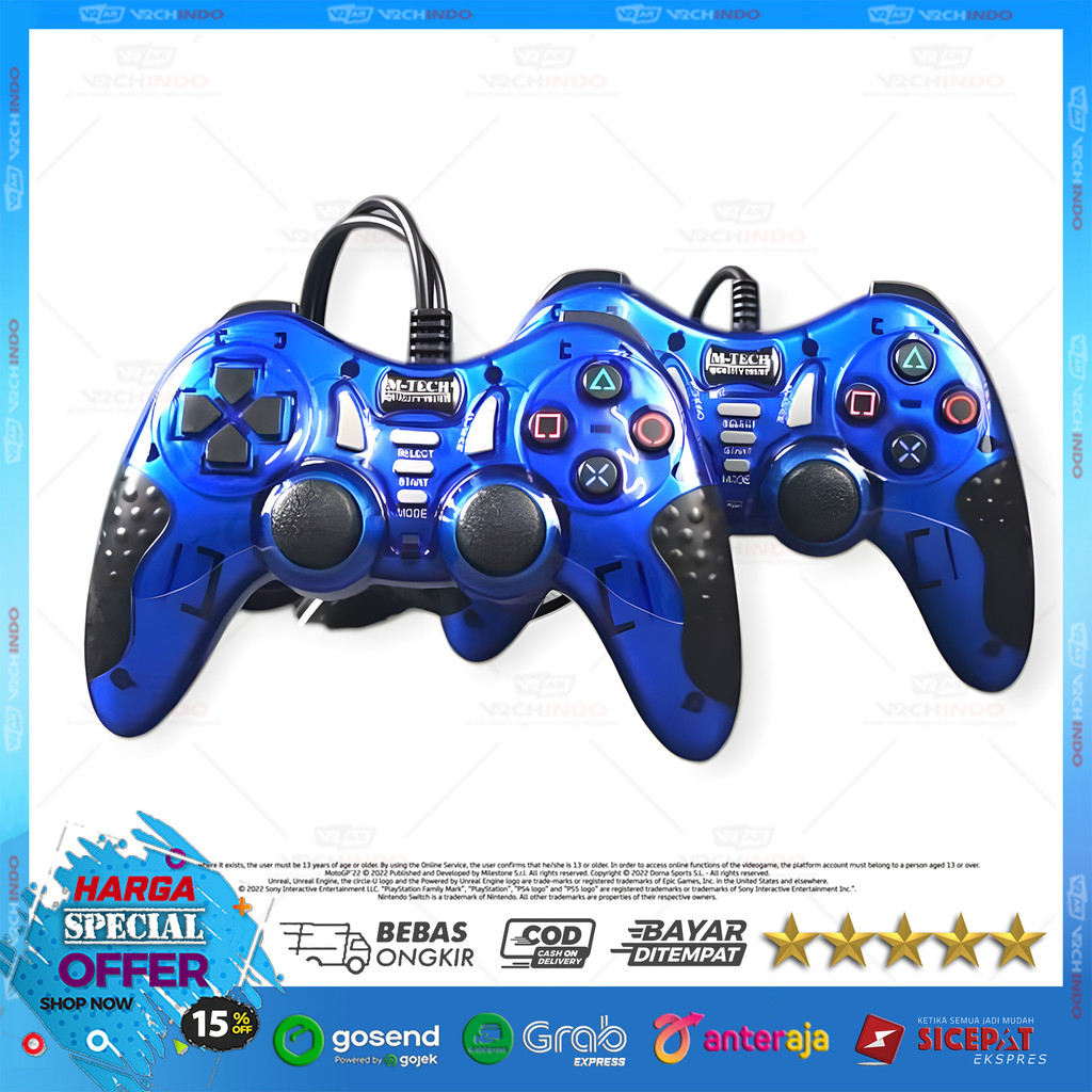 Stik Joystick Gamepad Double Turbo Wired / Stik Warna Biru USB Wired PC Laptop Original High Quality