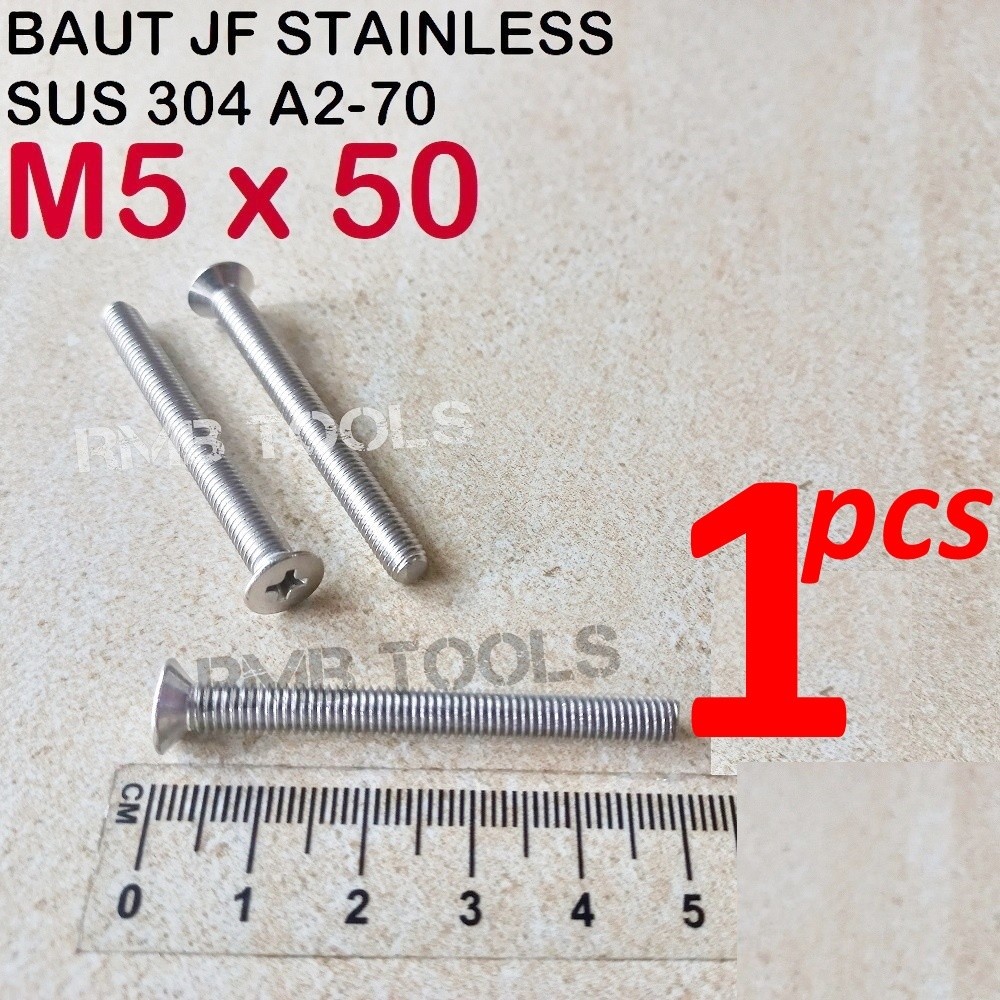 BAUT JF FLAT HEAD STAINLESS STEEL M5 X 50 BAUT VERSENG M5 OBENG PLUS