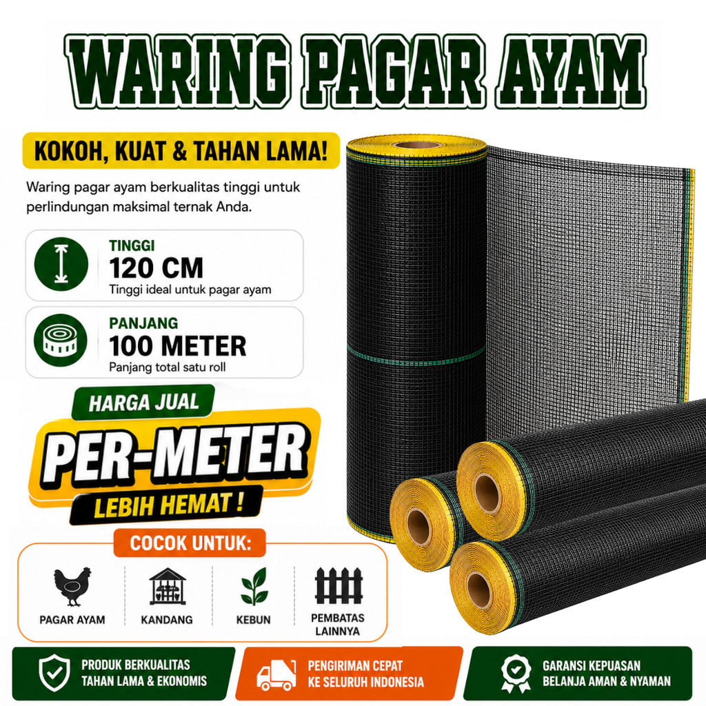 Jaring Waring Pagar 100 Meter Harga Permeter Termurah / Waring Pagar Ayam / Jaring Waring Pagar Tana