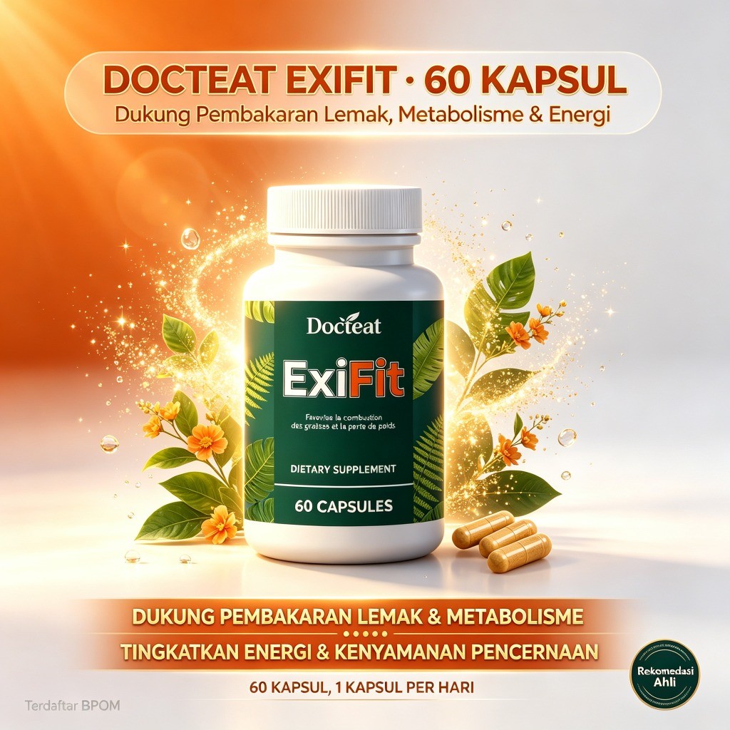 Docteat ExiFit 60 Kapsul, Ekstrak Guarana, Kunyit, Kayu Manis Ceylon, Dandelion & Perilla, dukung pe