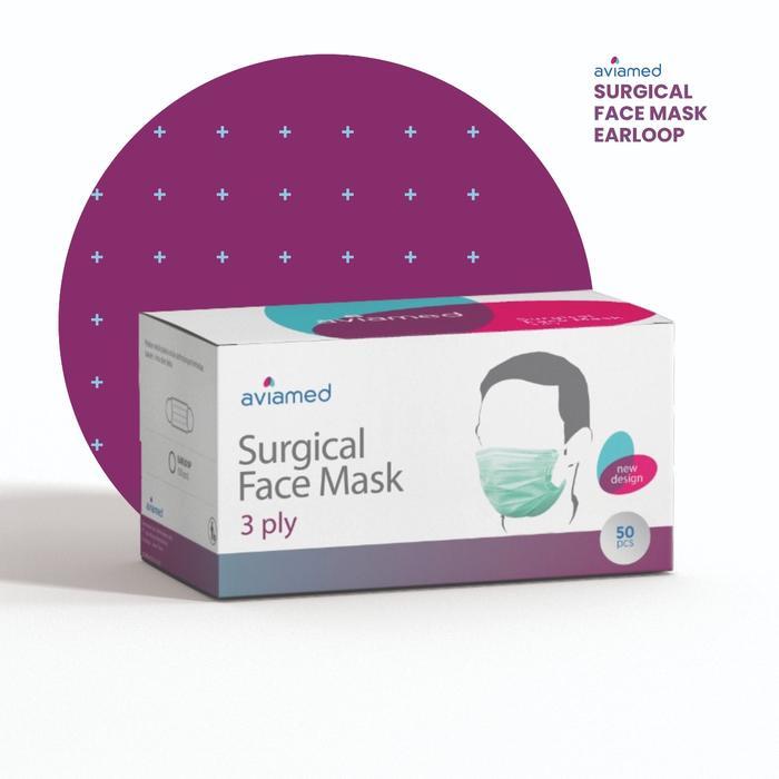 Aviamed Earloop Surgical Mask Masker Bedah Medis 3 Ply Isi 50 Pcs