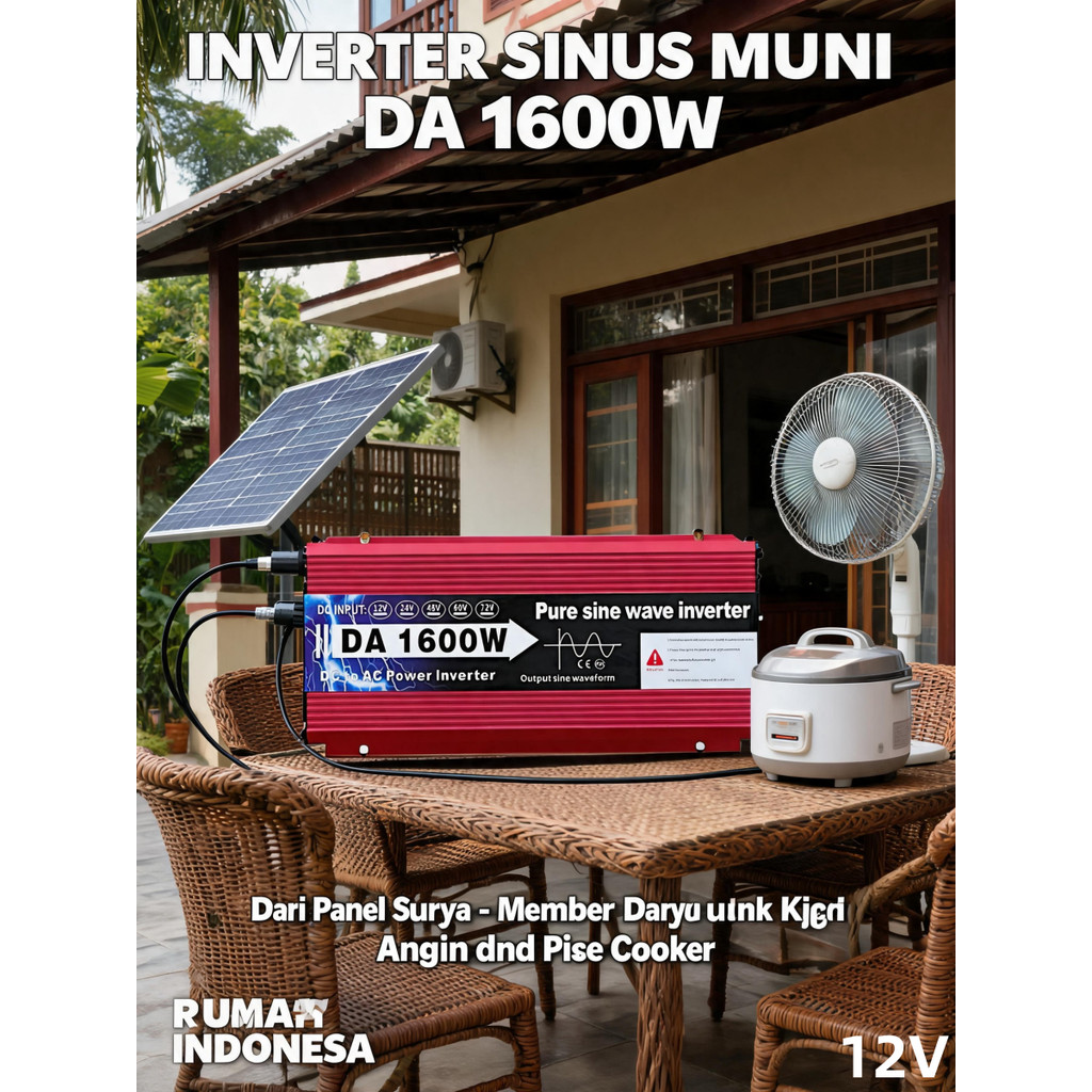 Power Inverter DC Ke AC Power Inverter 1600W Inverter DC 12V To AC 220V Pengubah Arus DC Ke AC Solar