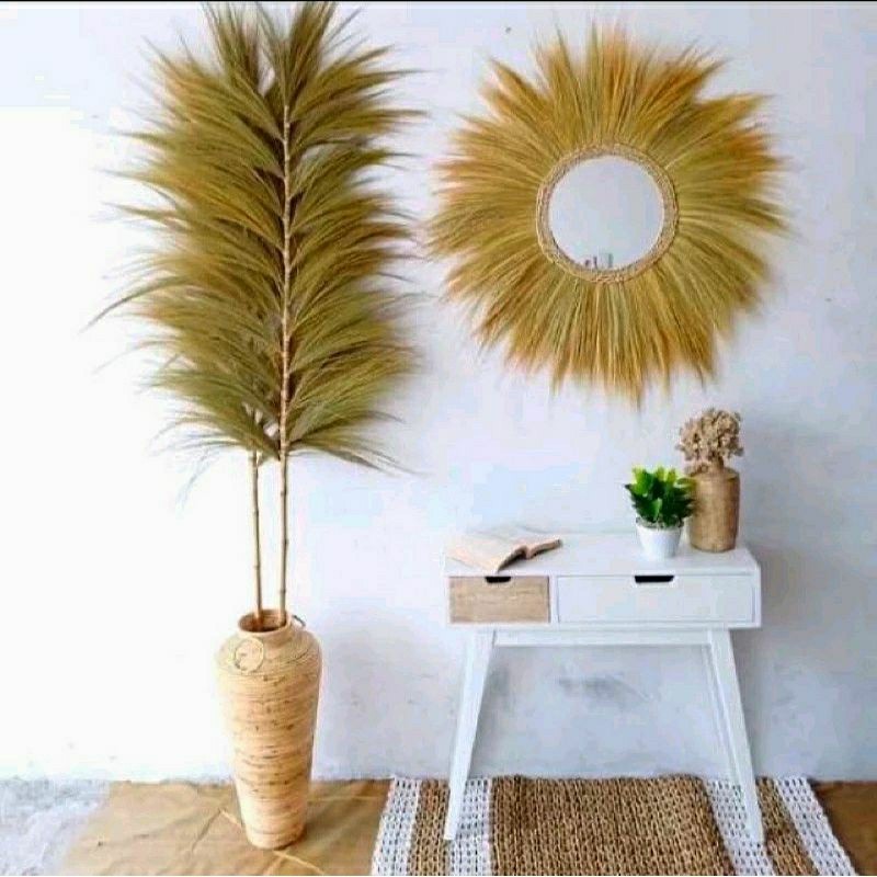 cermin rayung / cermin pampas aesthetic / hiasan dinding / kaca dinding rustic