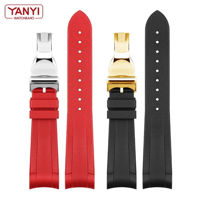 High quality Rubber watband for tudor Black Bay GMT wat strap Curved End Fog buckle Black Blue Red 2