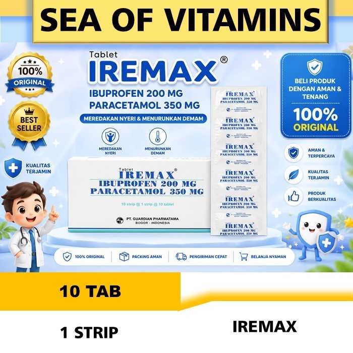 IREMAX STRIP ISI 10 TABLET PEREDA PANAS DAN NYERI ORIGINAL PARACETAMOL IBUPROFEN TABLET