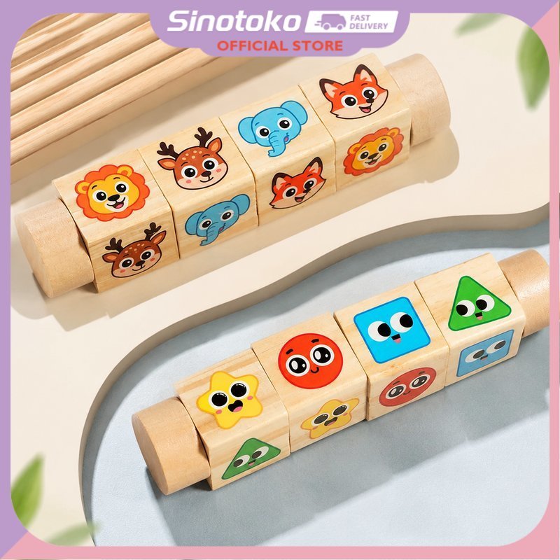 Blok Puzzle Kayu Berputar Aman Tanpa Bahan Kimia Berbahaya Dilengkapi Kartu Permainan, Mainan Edukas