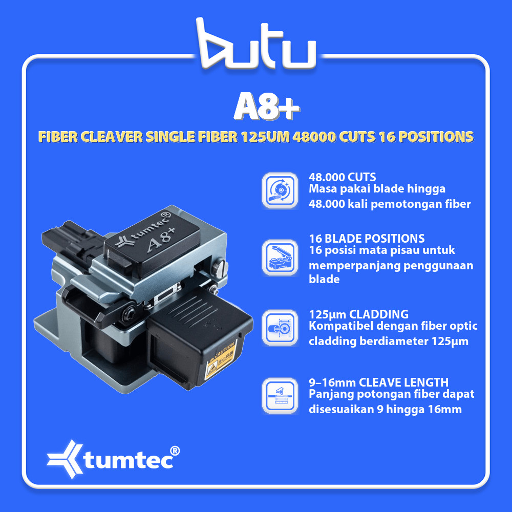 TUMTEC TMT-A8+ FIBER CLEAVER A8+ SINGLE FIBER 125UM 48000 CUTS 16 POSITIONS
