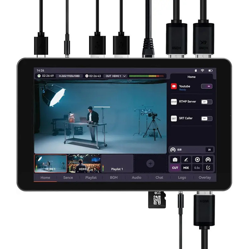 SPROLINK NeoLIVE MD8 Portable Live Streaming Switcher Built‑in 8‑Inch Touchscreen Multi‑Cam Studio f