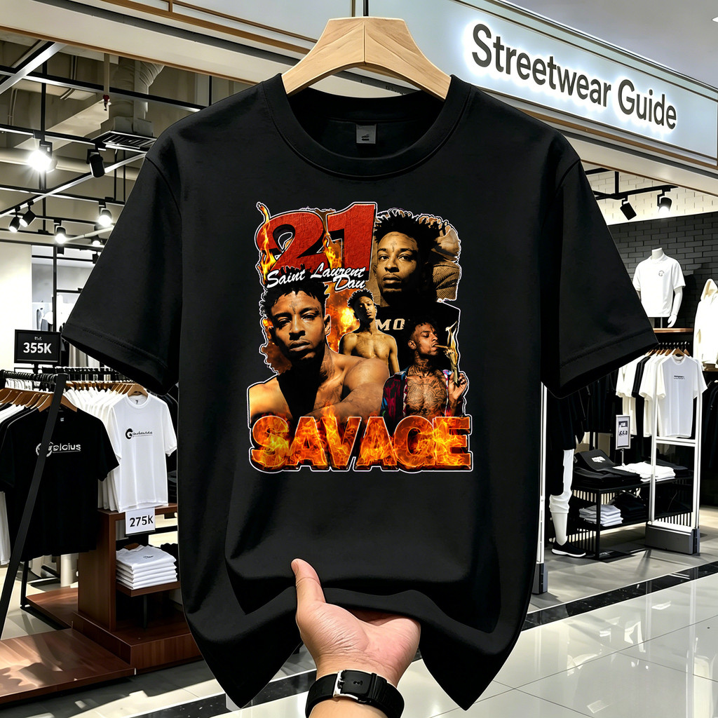 Kaos Oversize Kaos Pria 21 Savage Saint Laurent Graphic T Shirt Vintage American Style Kaos Band Mer