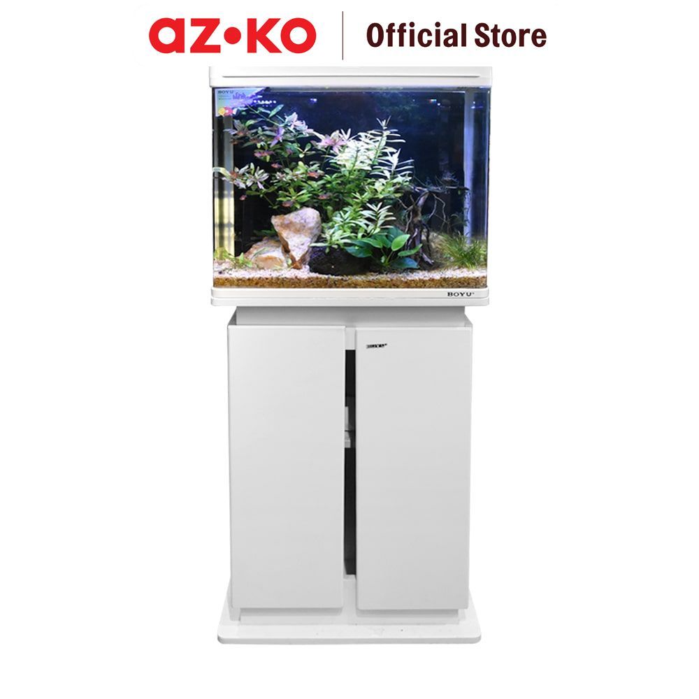 AZKO Boyu 45 ltr Set Aquarium & Kabinet Ms-520m - Putih Dekorasi Rumah Wadah Ikan Aquarium Cabinet K