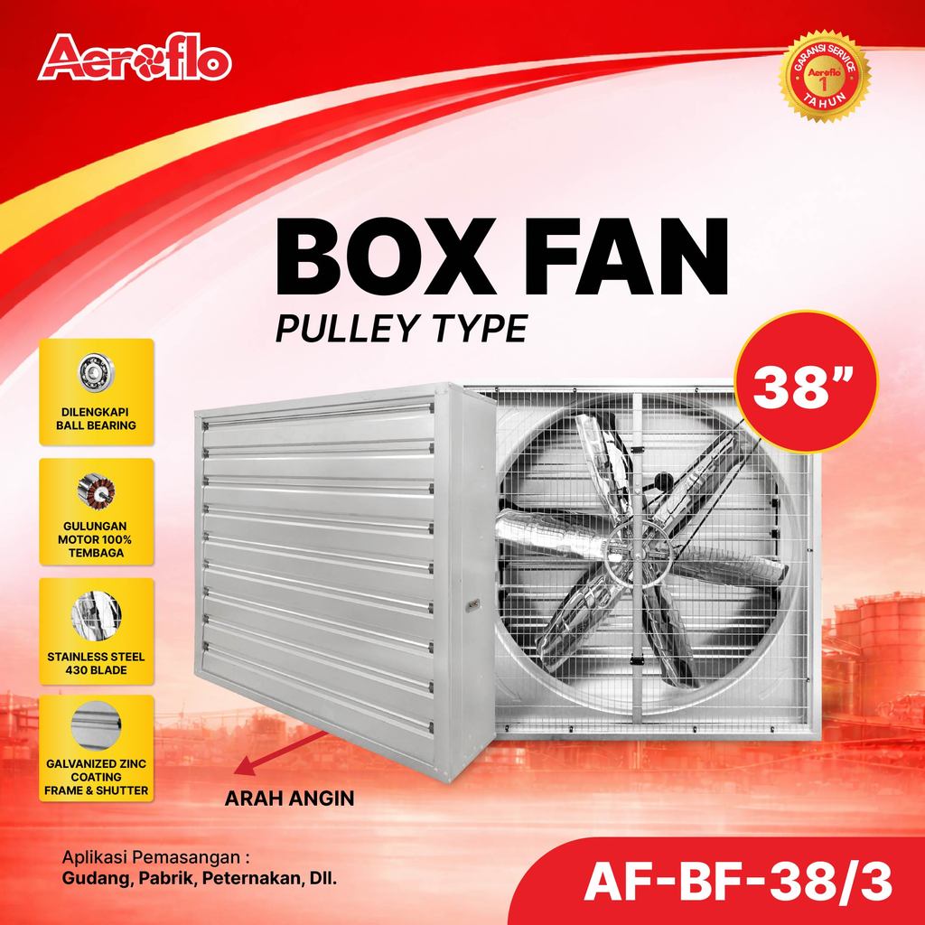 Aeroflo Box Fan 38 Inch 380V Exhaust Blower Kandang Ayam Gudang Pabrik Padel