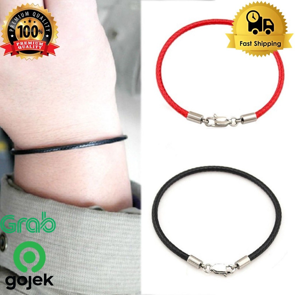 Gelang tali kulit merah hitam pria wanita kait red black bracelet gelang tali / gelang kulit / gelan