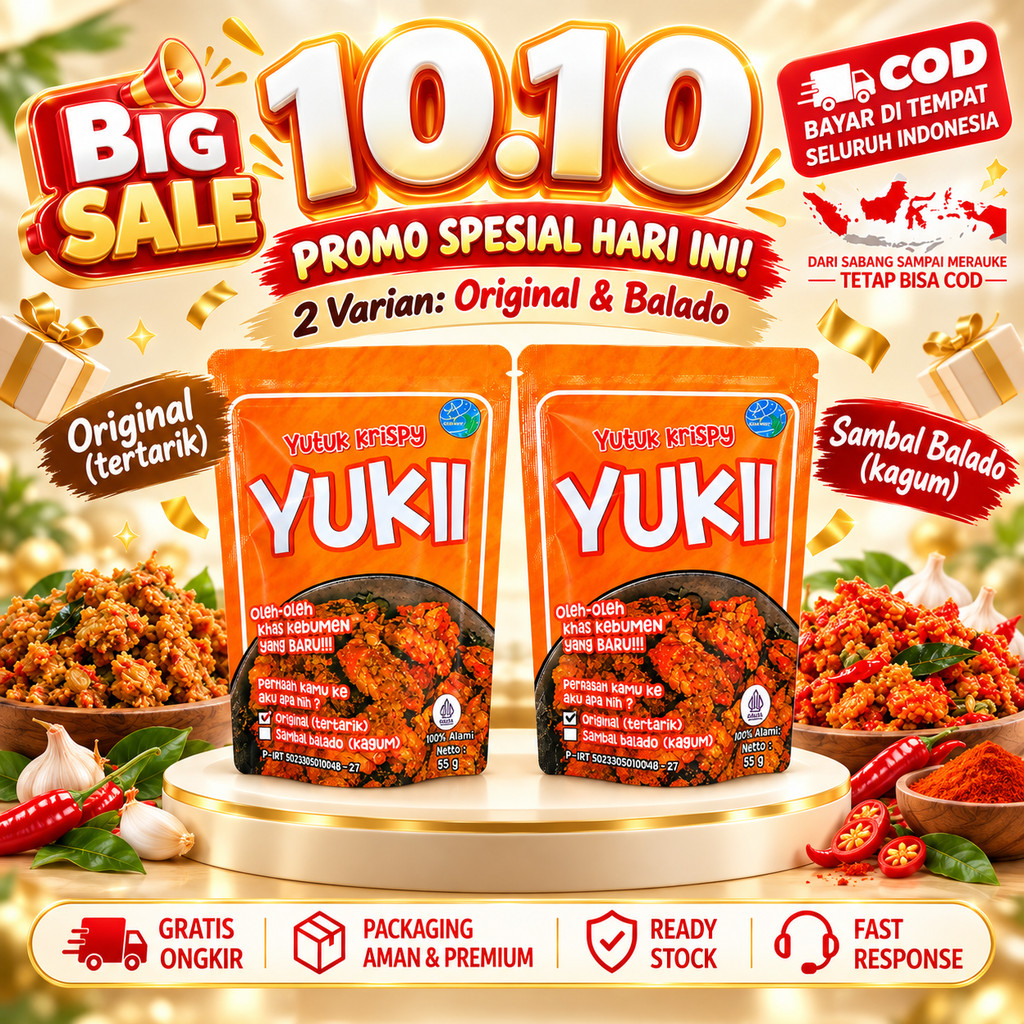 YUKI Yutuk Krispy Kebumen 55gr Balado Oleh-Oleh Khas Kebumen Camilan Undur-Undur Laut Gurih Renyah