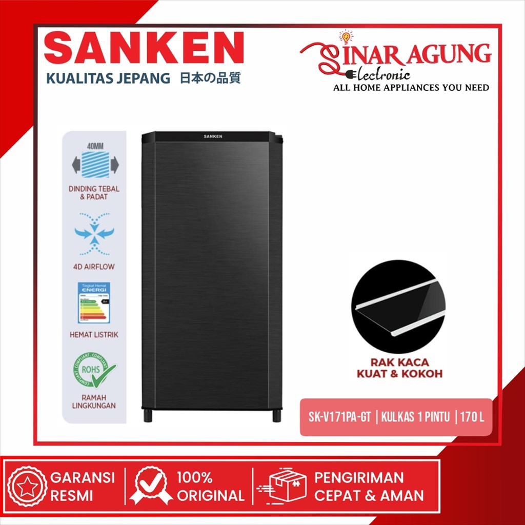 SANKEN SKV171PAGT KULKAS 1 PINTU 170L FREEZER BESAR -ORI