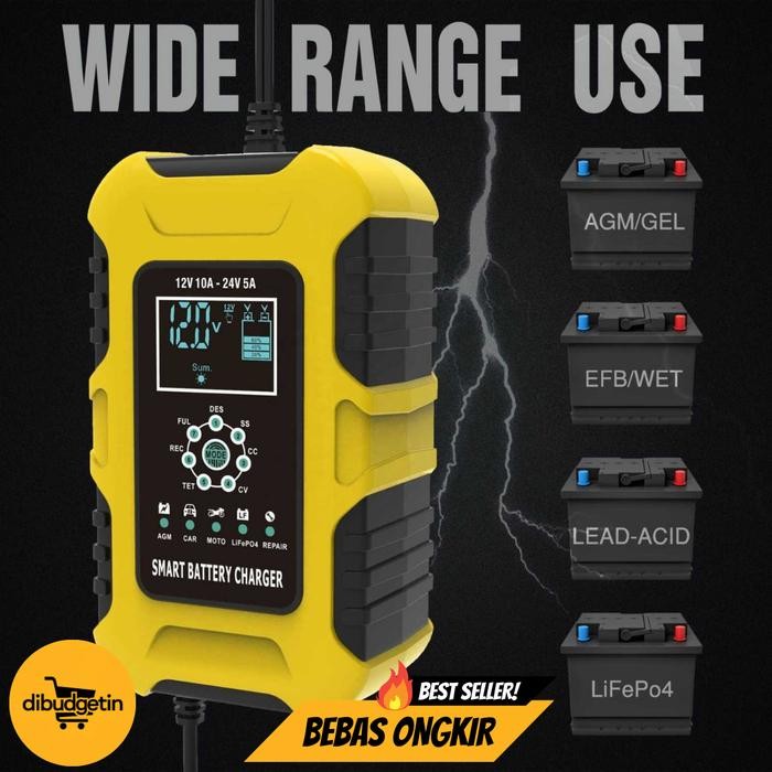 Charger Baterai Aki Mobil Automatic Detection 180AH 12/24V - FOXSUR FBC122410D