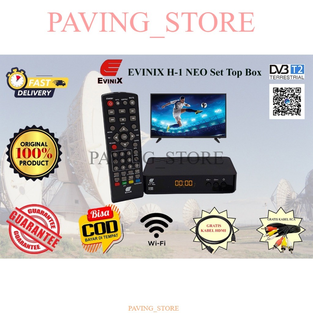 Set Top Box Evinix H1 NEO siaran TV Digital DVB-T2 free kabel HDMI, Dongle Wifi beli terpisah