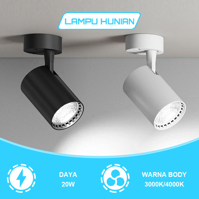 Lampu Sorot LED COB Tempel Plafon 20W - Spot Light Adjustable Super Terang, Pilihan Cahaya Putih & K