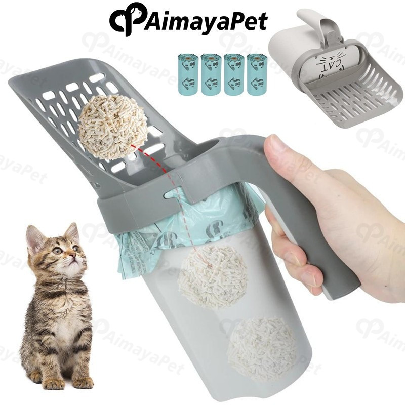 AimayaPet Litter Scoop Serokan Pasir Pup Kucing Anjing Serokan Pasir Poop Pet Cat Scoop Bonus Dispen