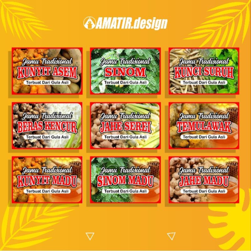 STIKER JAMU KUNYIT ASEM, BERAS KENCUR, SINOM DLL (Isi 55 stiker)