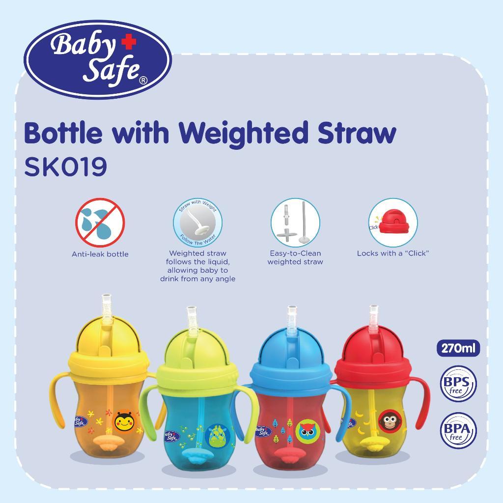 BabySafe - SK019 - Botol Minum Dengan Bandul Pemberat 270 ml | Botol  Anak dengan Sedotan | Botol Mi