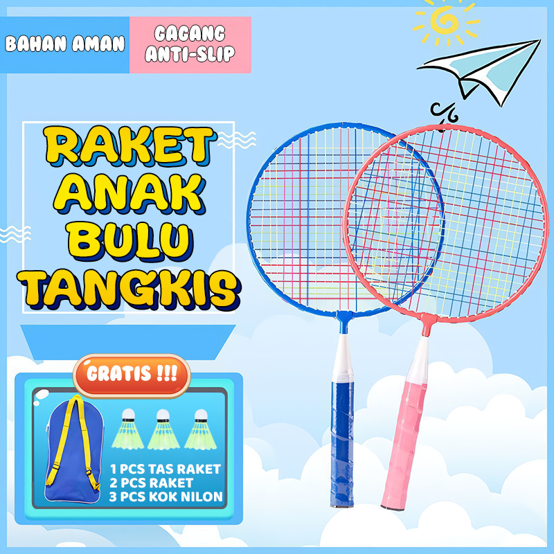 Set 2 Pcs Raket Bulutangkis Anak Kecil Ringan + Tas & 3 Kok Nilon – Raket Badminton Mini untuk Anak 