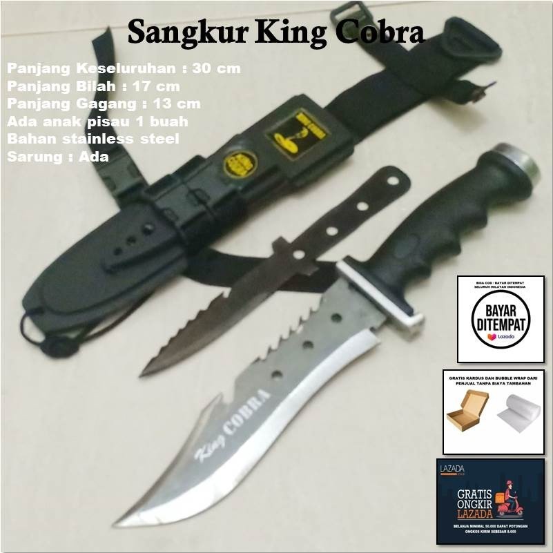 PISAU SANGKUR COBRA PISAU RAMBO ORIGINAL BAJA / Pisau Dapur Anti Karat Pisau Beranak King Cobra - Pi