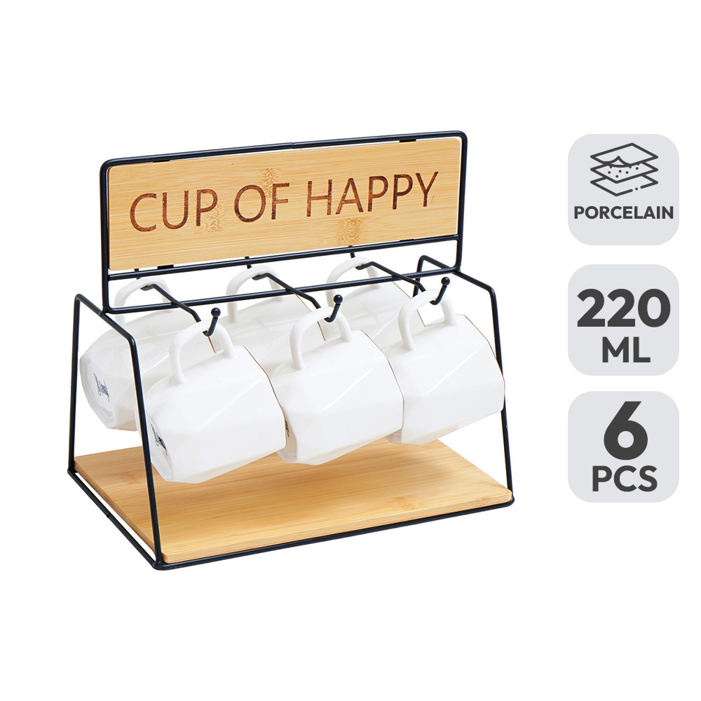 Informa Appetite Set 6 Pcs Minori Mug Dengan Rak - Putih Mug Dan Rak Wadah Minuman Dengan Rak Minum 