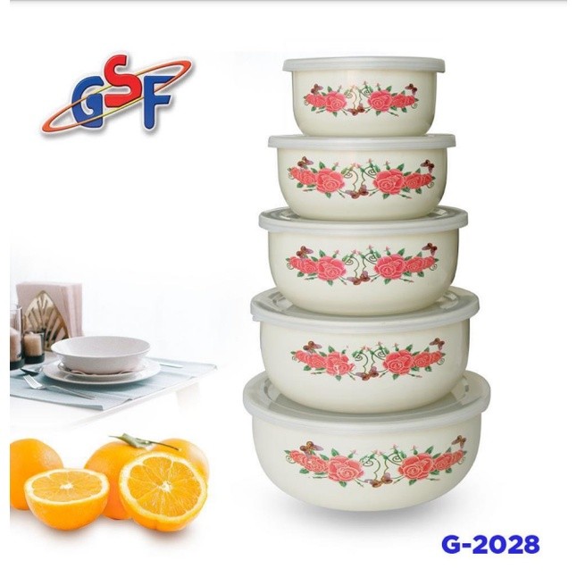 MANGKOK ENAMEL 5 SUSUN GSF 2028 / RANTANG 5 SUSUN MANGKUNG GSF G-2028 / MIXING BOWL ENAMEL SET GSF G