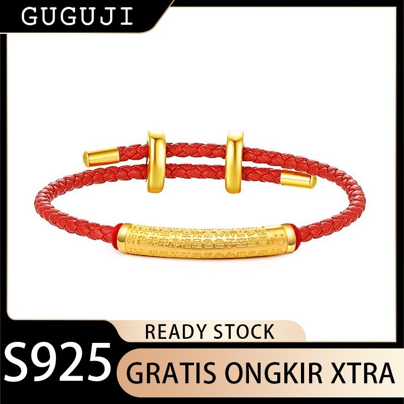 GUGUJI Gelang Tabung Terpilin Bentuk Hati Sutra Emas Pasir Vietnam 18K Gaya Etnik Gelang Pasangan Ta