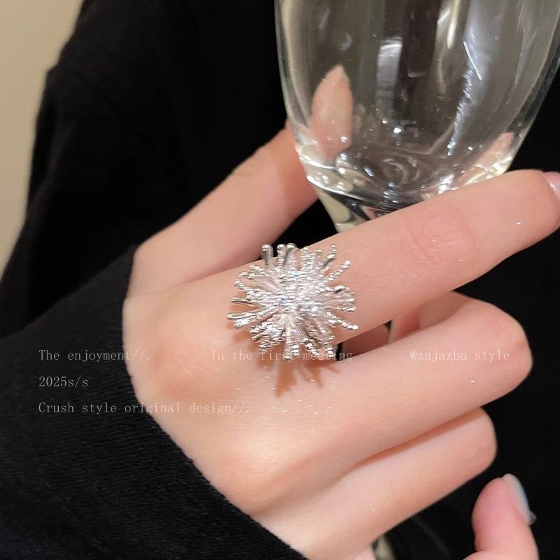 Cincin pembuka bunga perak untuk anak perempuan 2025 cincin meteran cincin jari telunjuk baru