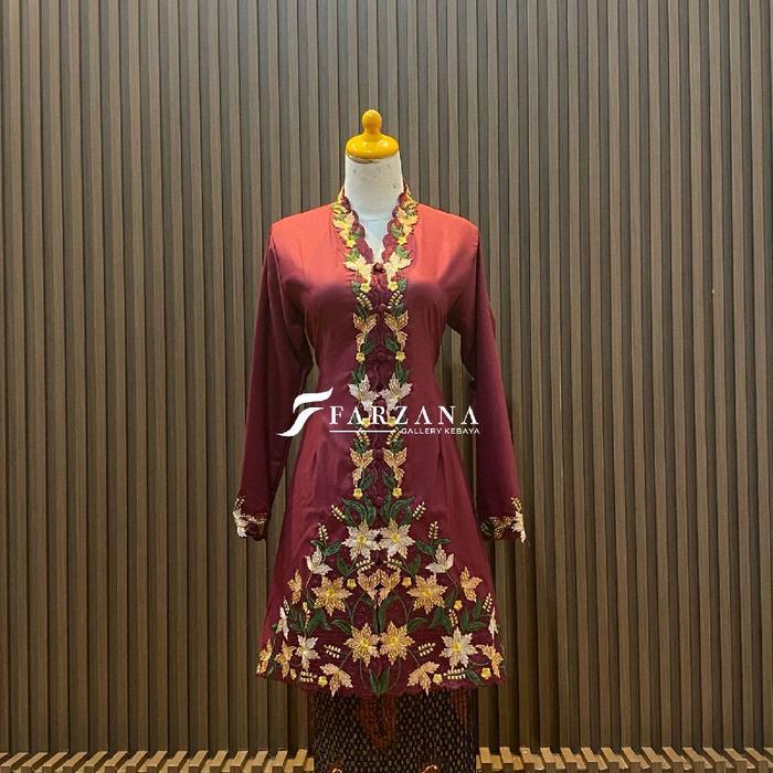 Kebaya Encim Tunik Bordir Modern Kombinasi Warna Lengan Panjang Toyobo Premium - Hitam, M